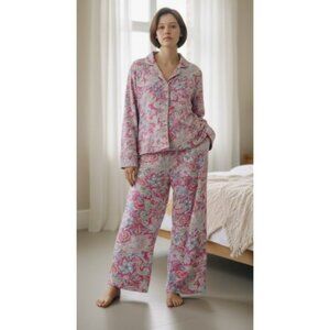 Vintage 40 WINKS Pink Paisley Print Flannel Pajamas Ladies Size SMALL